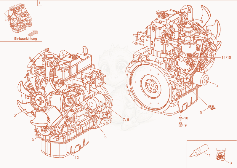 Exploded parts diagram of the diesel engine of a Wacker Neuson 3001, with numbered balloons