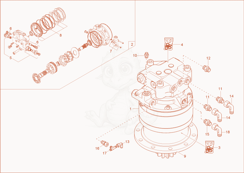 Exploded parts diagram of the swivel drive of a Wacker Neuson 28Z3, with numbered balloons