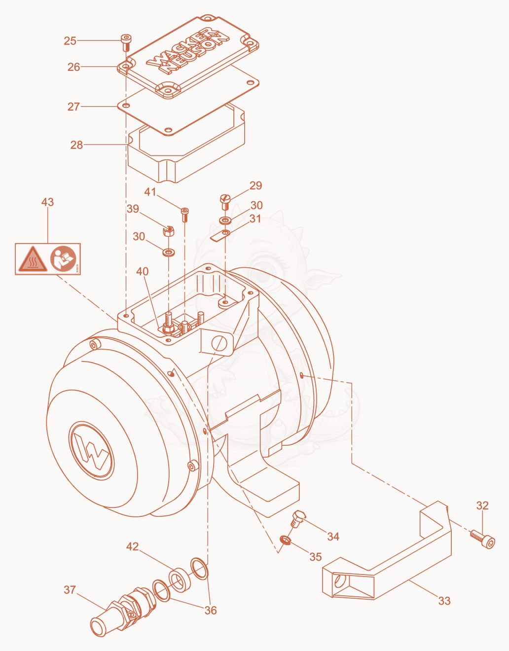 Exploded parts diagram of the External Vibrator cpl. of a Wacker Neuson AR42/9/042, with numbered balloons
