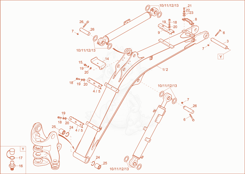 Exploded parts diagram of the lift arm of a Wacker Neuson ET24, with numbered balloons