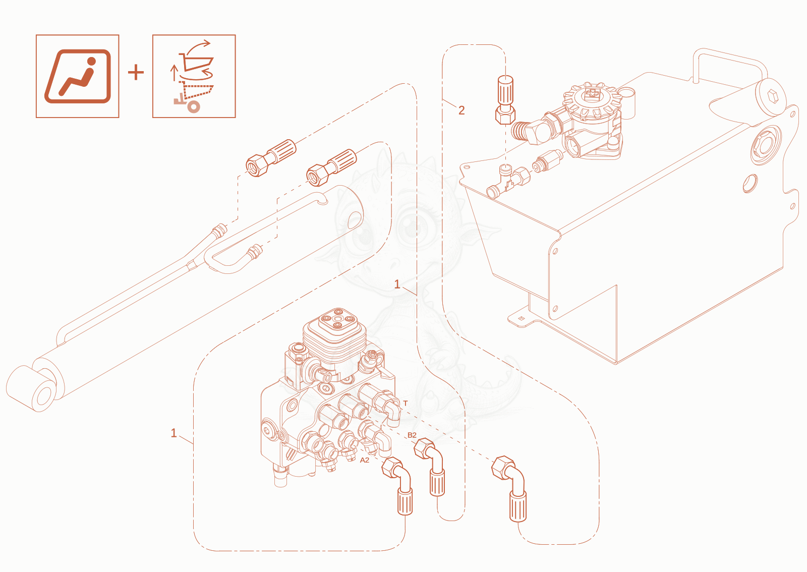 Exploded parts diagram of the TILT CYLINDER OPERATION (Option) of a Wacker Neuson DW30-2, with numbered balloons