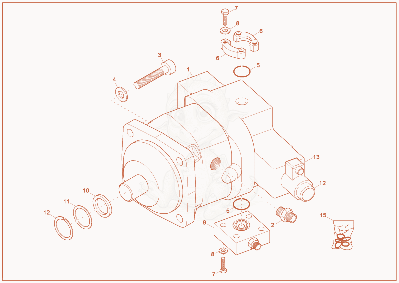 Exploded parts diagram of the displacement motor of a Wacker Neuson 4500/7002, with numbered balloons