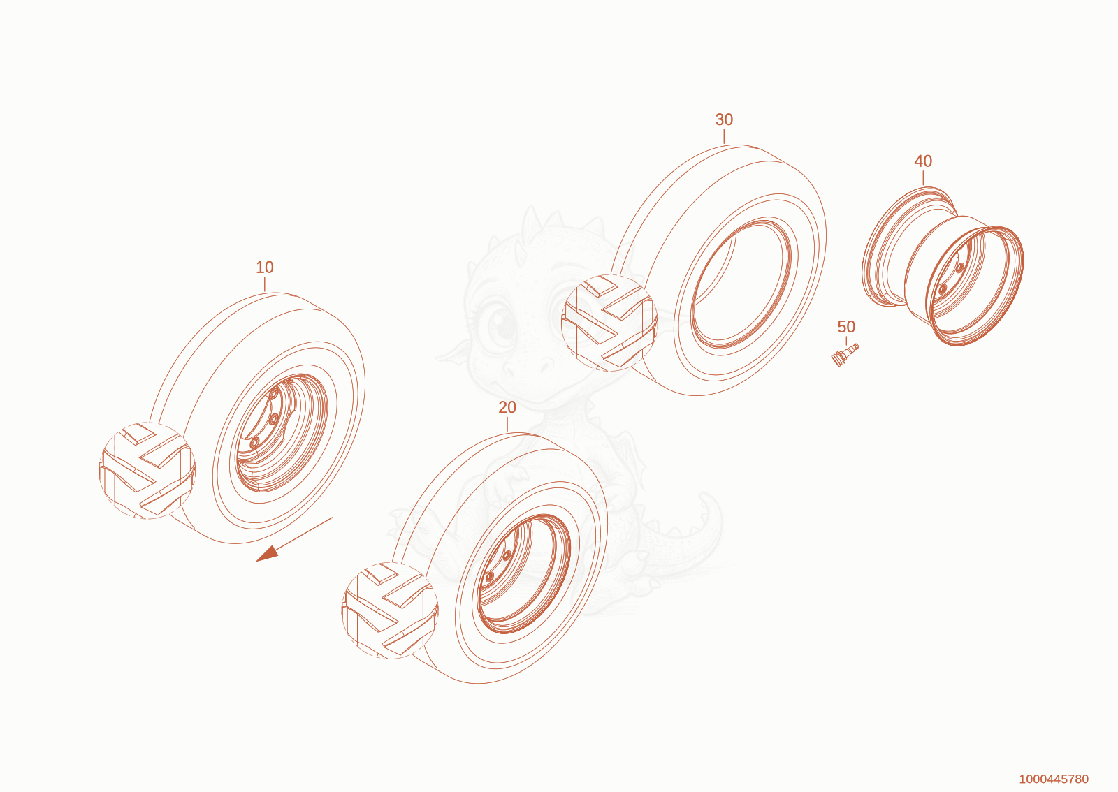 Exploded parts diagram of the wheel 15.0/55-17 ET0 of a Wacker Neuson WL28(A01-01), with numbered balloons