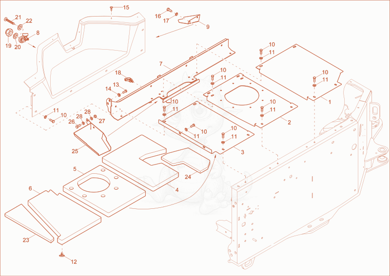 Exploded parts diagram of the trim of a Wacker Neuson DV90, with numbered balloons