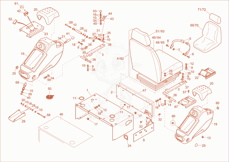 Exploded parts diagram of the drivers seat of a Wacker Neuson 3703RD, with numbered balloons