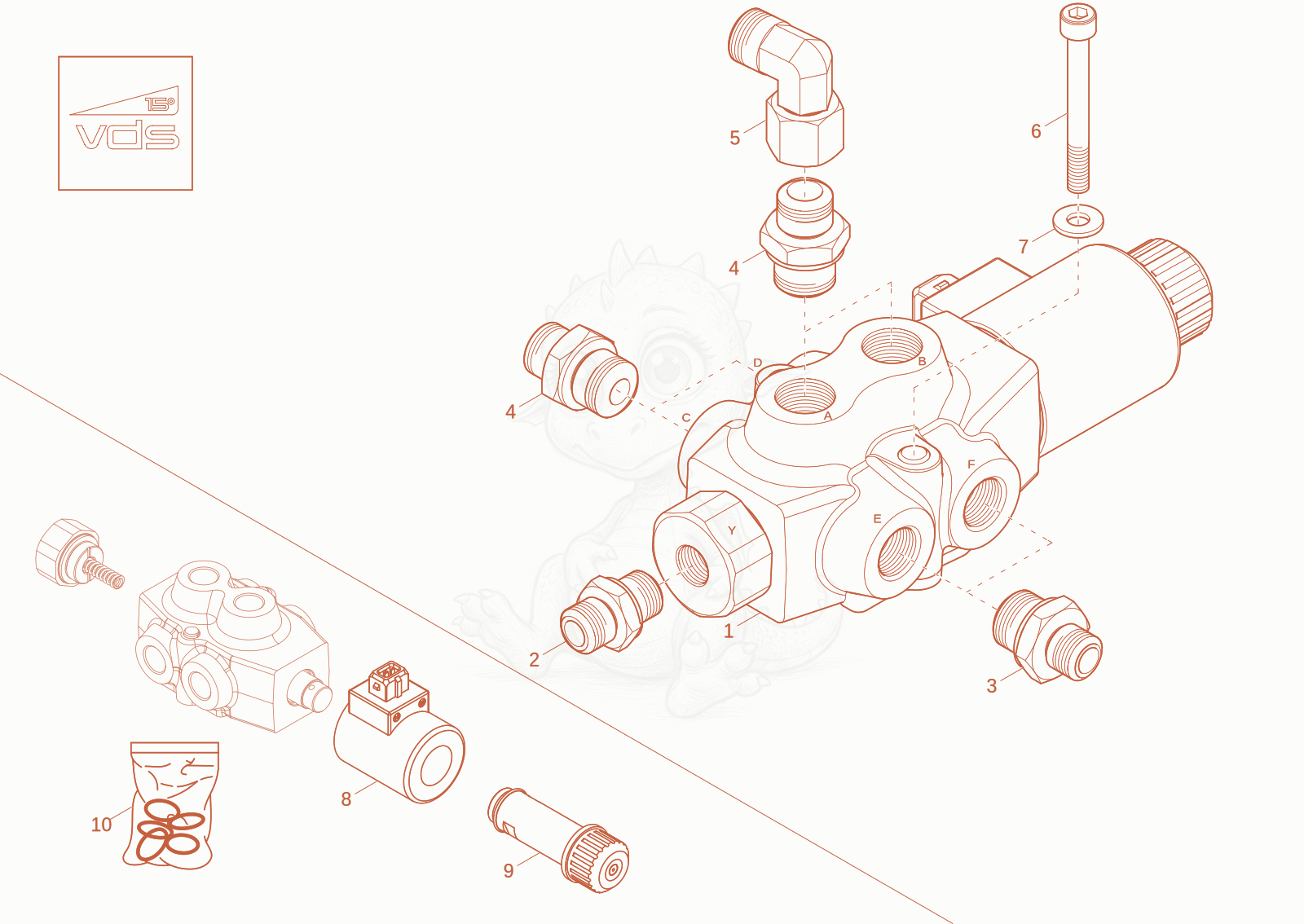 Exploded parts diagram of the change over valve vds (Option) of a Wacker Neuson ET25-2, with numbered balloons