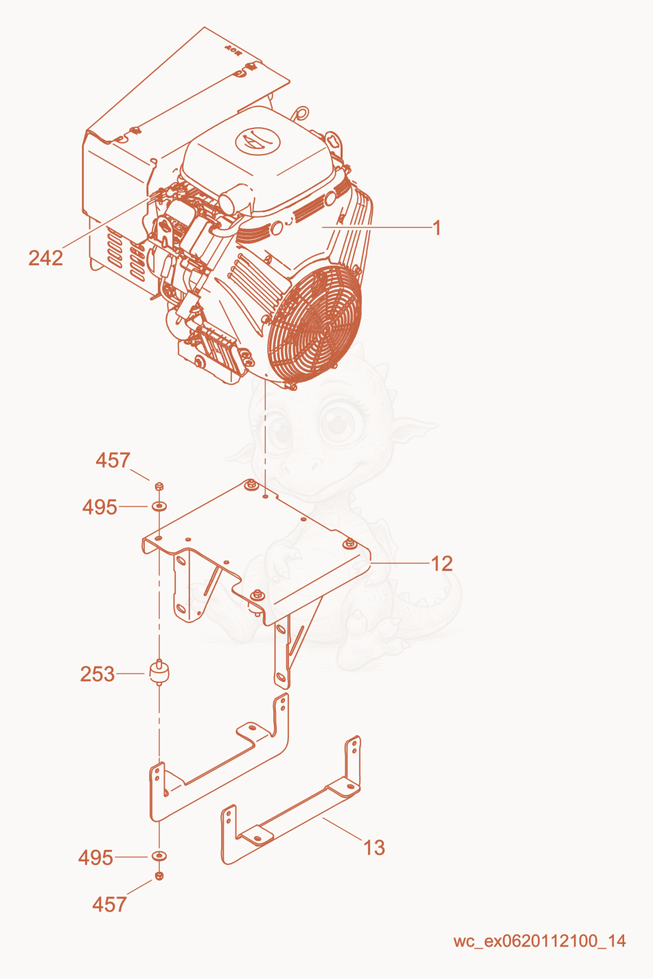 Exploded parts diagram of the Engine Compartment of a Wacker Neuson CRT48-35VEU, with numbered balloons