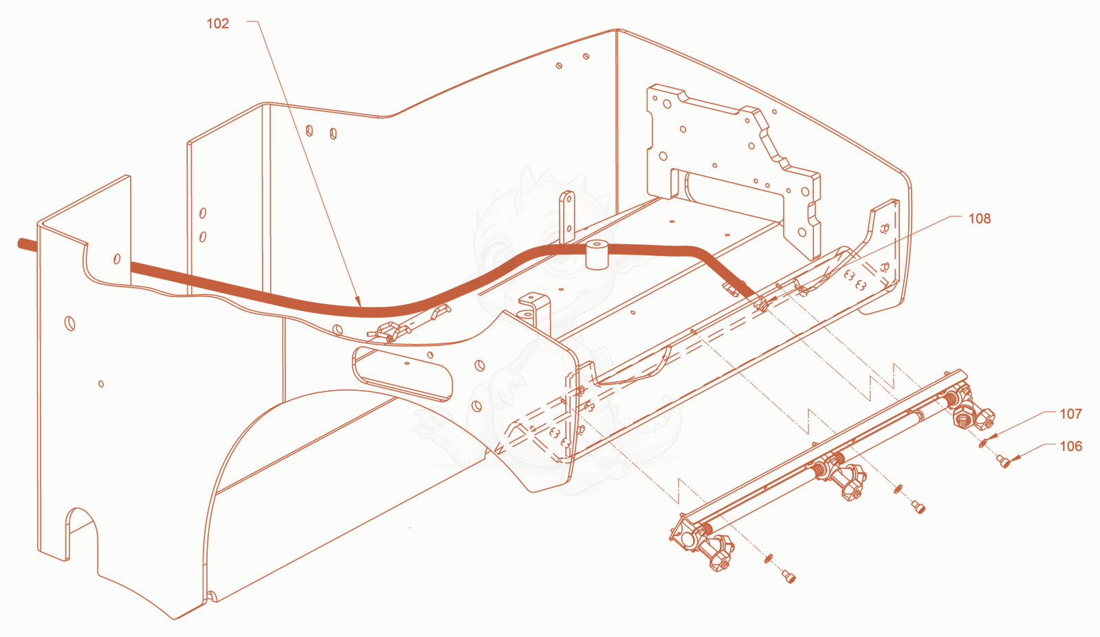 Exploded parts diagram of the sprinkling of a Wacker Neuson RD24-100O, with numbered balloons