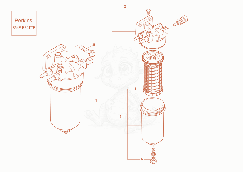 Exploded parts diagram of the fuel filter of a Wacker Neuson DW90, with numbered balloons