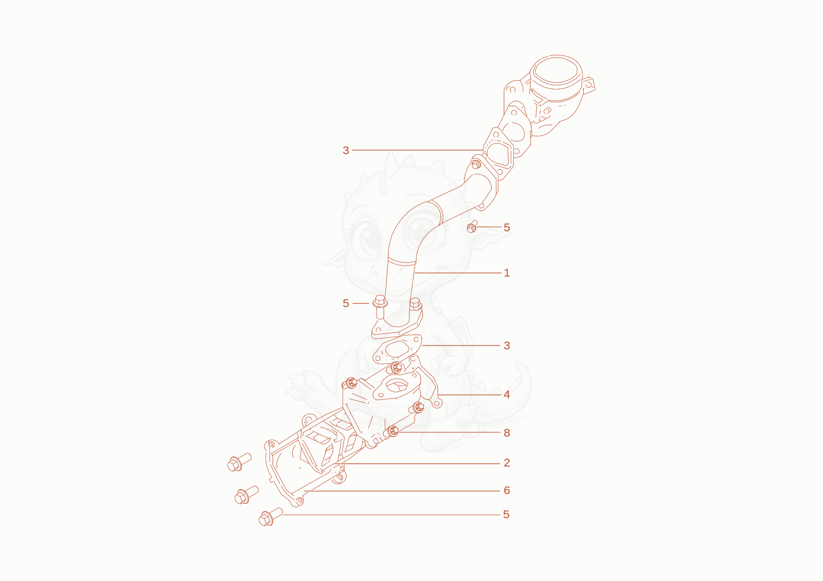 Exploded parts diagram of the exhaust pipe of a Wacker Neuson WL52, with numbered balloons