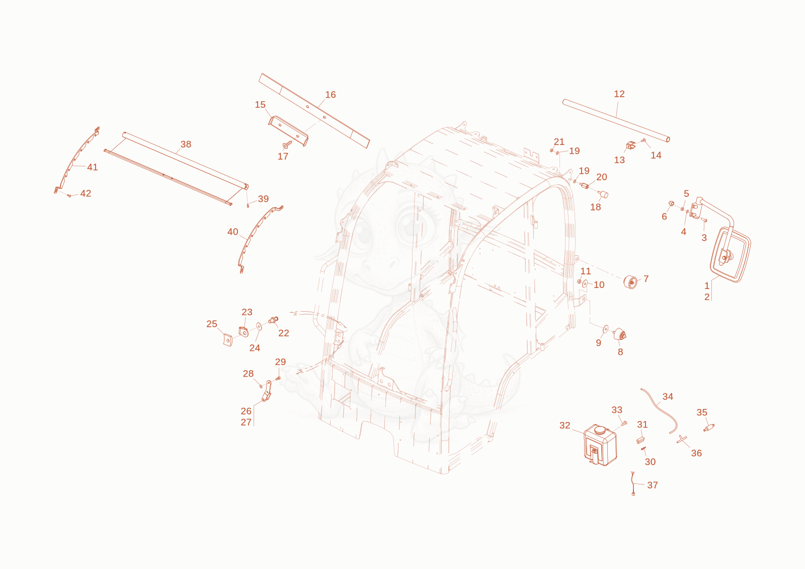 Exploded parts diagram of the mounting set cabine of a Wacker Neuson WL32, with numbered balloons