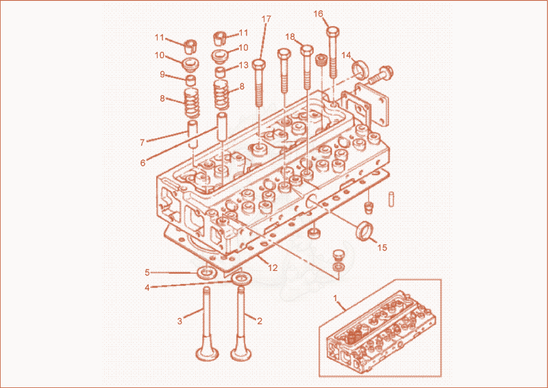 Exploded parts diagram of the cylinder head of a Wacker Neuson 9001, with numbered balloons