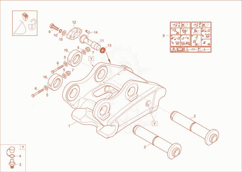 Despiece del QHS hydraulically COUPLER (Option) de una máquina Wacker Neuson 1404, con globos numerados