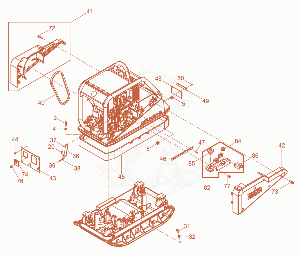 Exploded parts diagram of the Vibration Plate of a Wacker Neuson DPU4545HAP, with numbered balloons