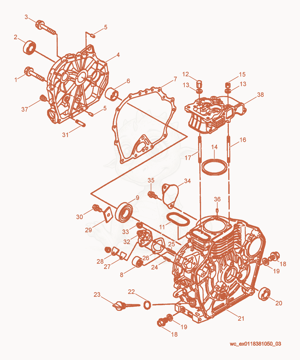 Exploded parts diagram of the Crankcase cpl. of a Wacker Neuson DS720, with numbered balloons