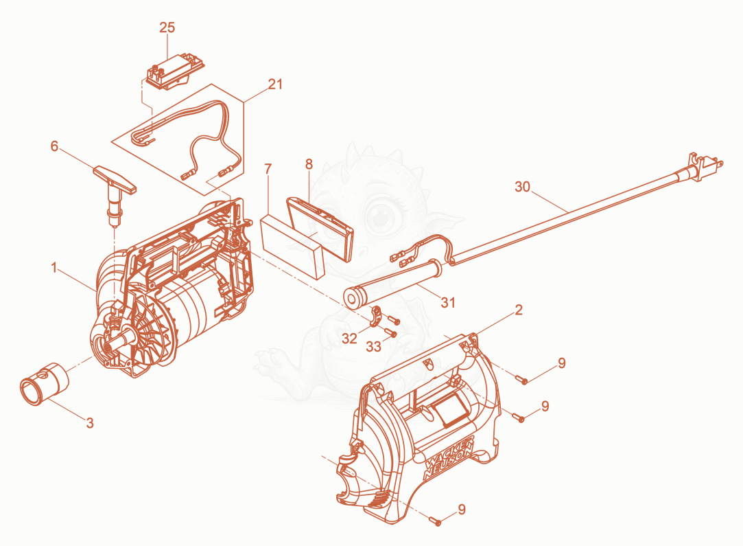 Exploded parts diagram of the Drive Engine of a Wacker Neuson M1500/230EU, with numbered balloons