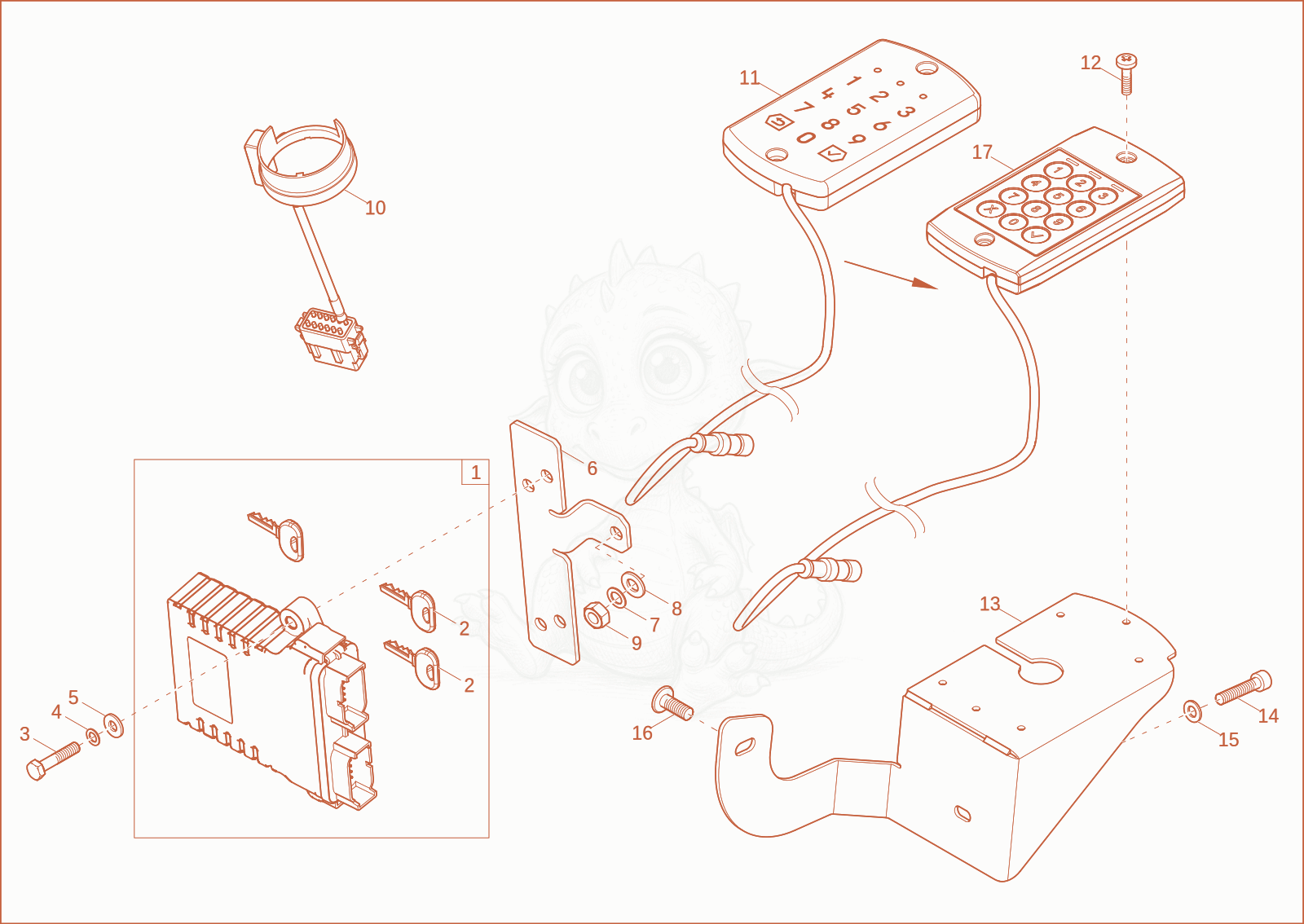 Exploded parts diagram of the drive lock (Option) of a Wacker Neuson ET16, with numbered balloons