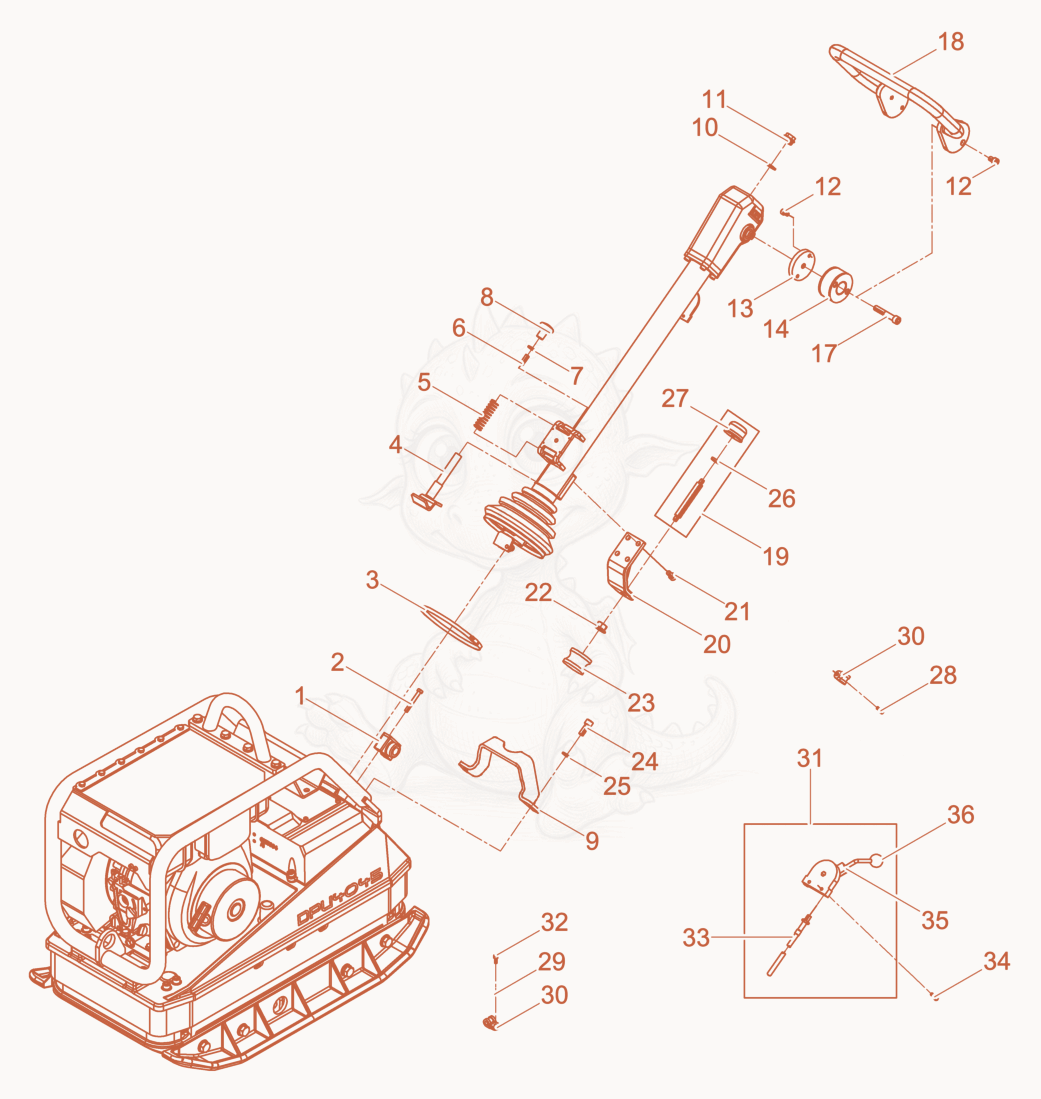 Exploded parts diagram of the Vibratory Plate cpl. of a Wacker Neuson DPU4045Y, with numbered balloons