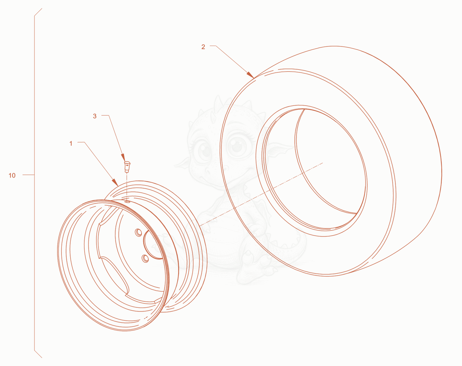 Exploded parts diagram of the tire equipment of a Wacker Neuson RD40-130CUS, with numbered balloons