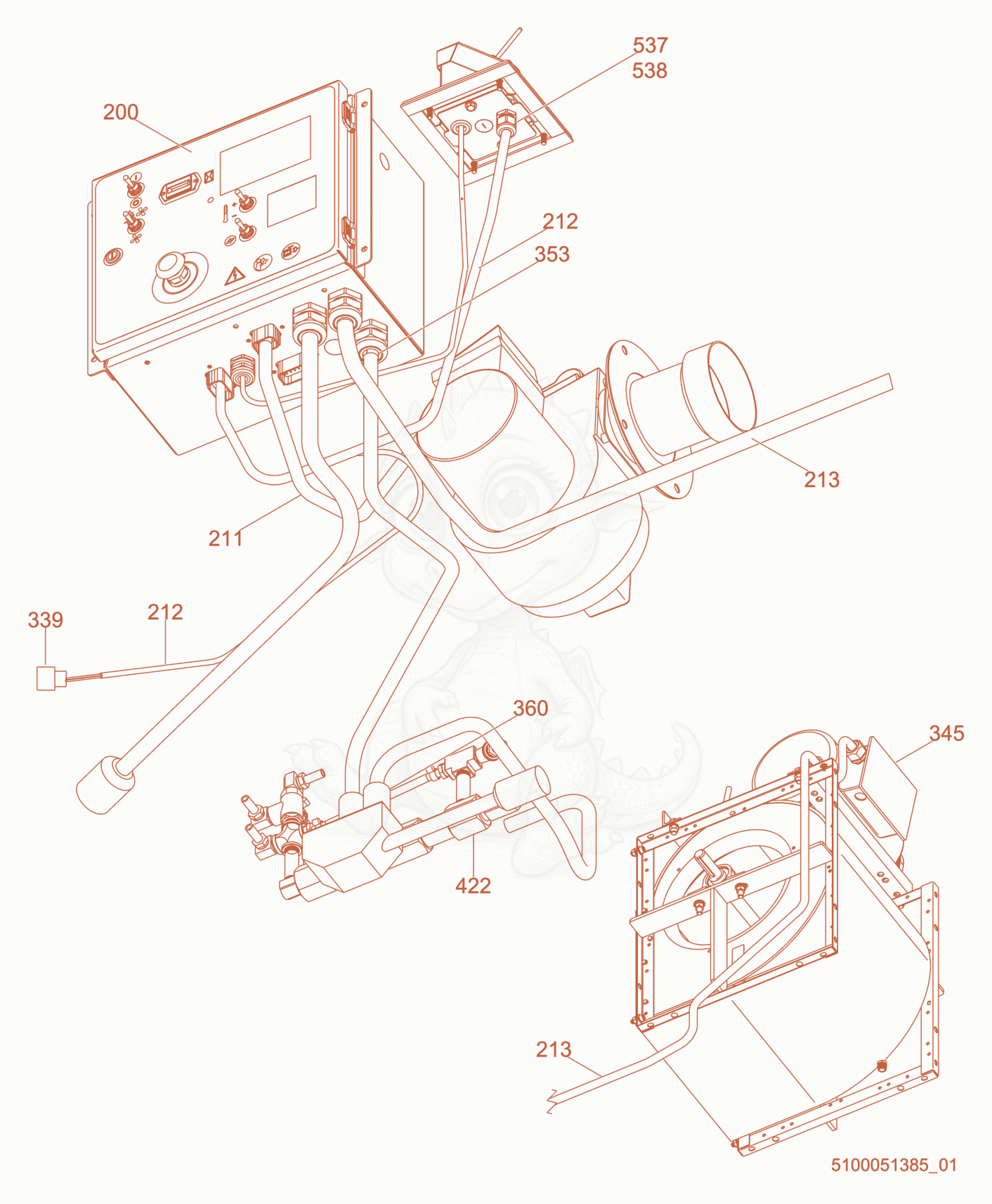 Exploded parts diagram of the Wiring cpl. of a Wacker Neuson HI1000, with numbered balloons