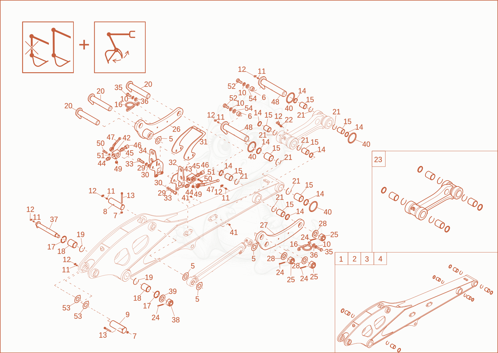 Exploded parts diagram of the DIPPER ARM LONG (OPTION) of a Wacker Neuson EW65, with numbered balloons