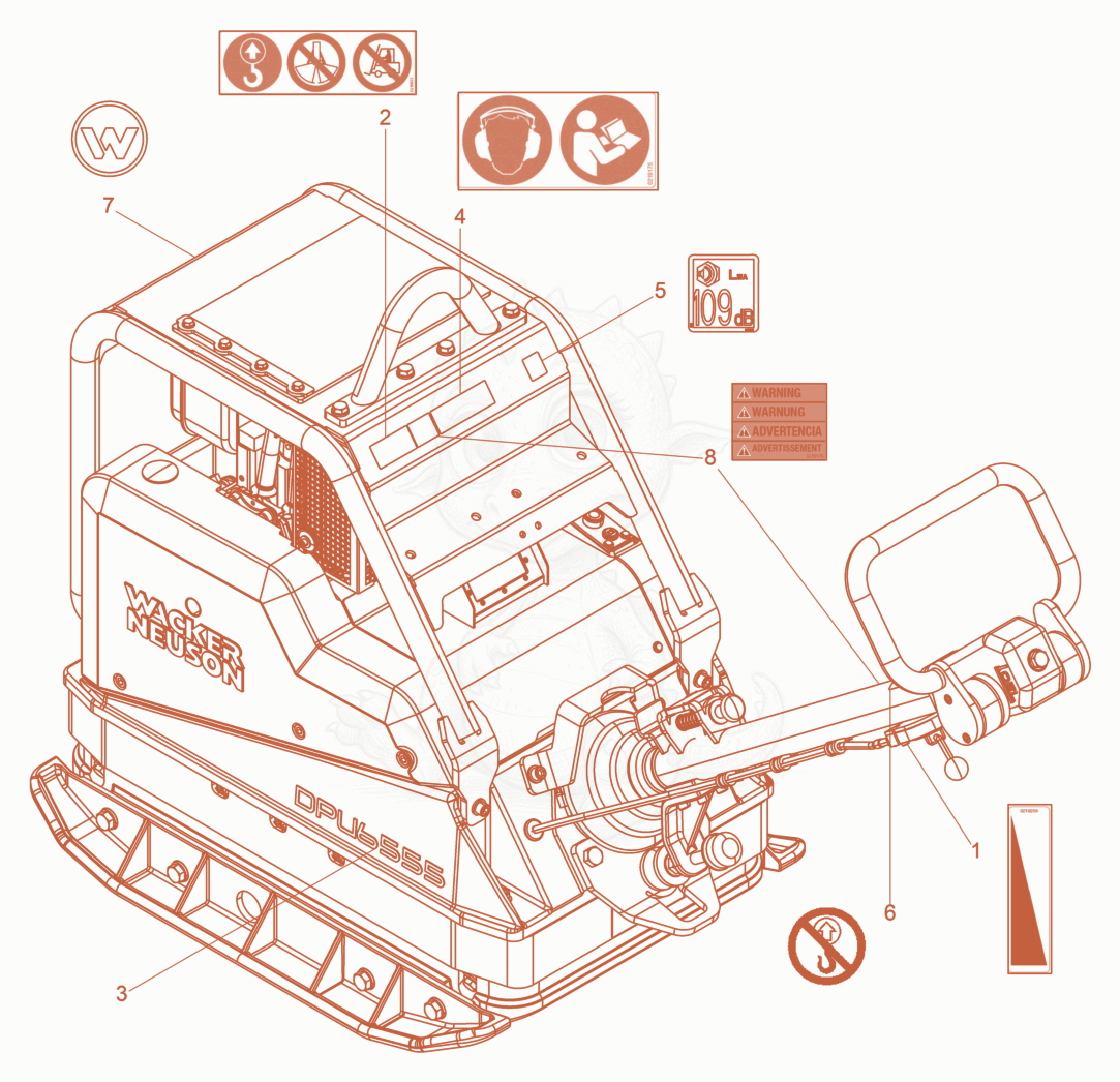 Exploded parts diagram of the Labels US of a Wacker Neuson DPU6555HEC, with numbered balloons