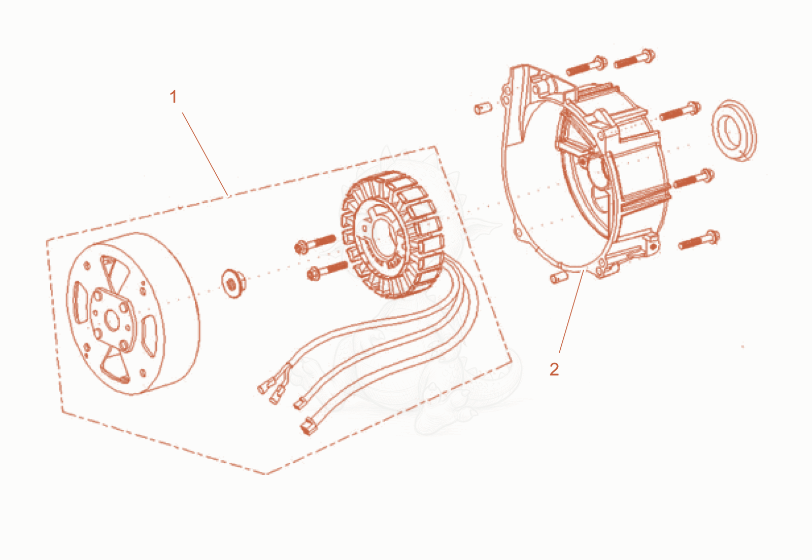 Exploded parts diagram of the Components of motor of a Wacker Neuson GB2000GICE, with numbered balloons