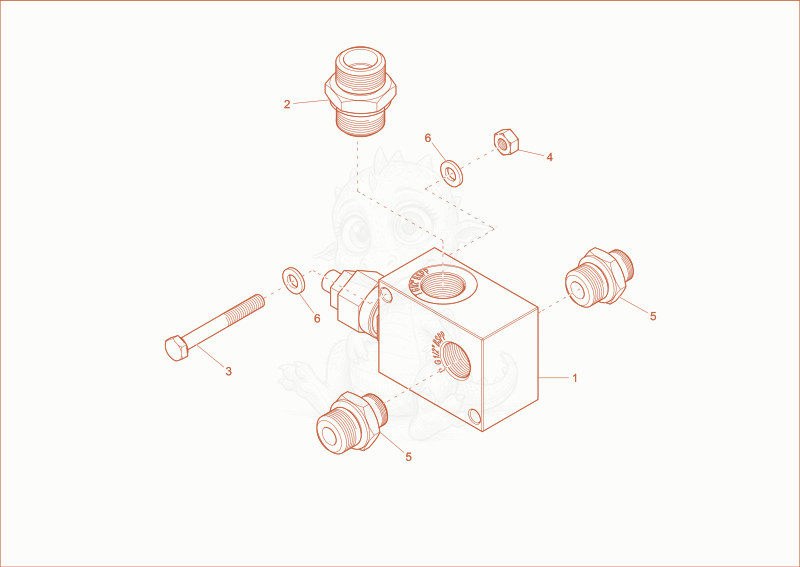 Exploded parts diagram of the pressure limit relief valve of a Wacker Neuson DW50, with numbered balloons
