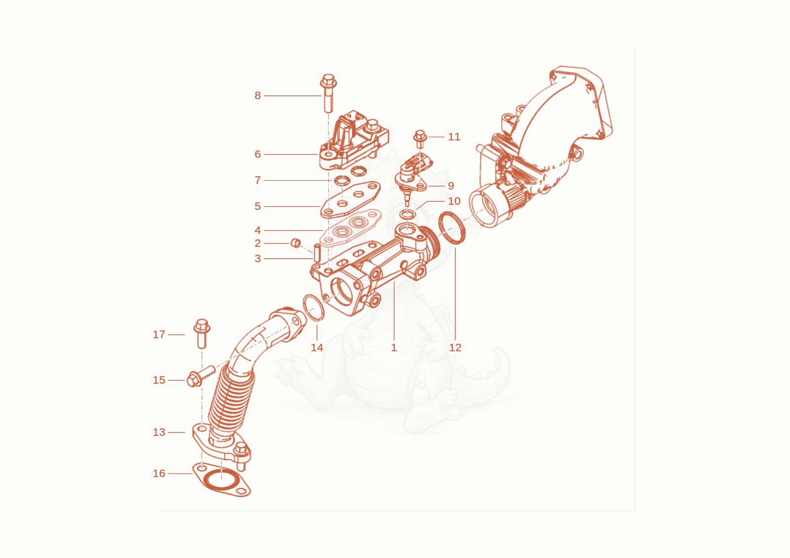 Exploded parts diagram of the exhaust pipe of a Wacker Neuson DV60-2, with numbered balloons