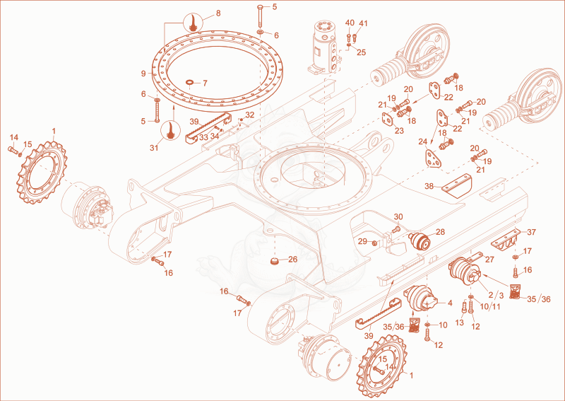 Exploded parts diagram of the undercarriage of a Wacker Neuson ET90, with numbered balloons