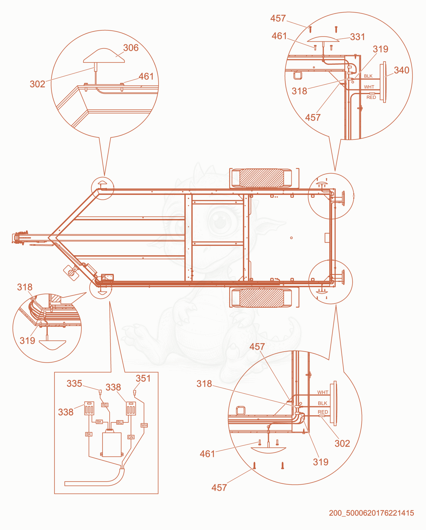 Exploded parts diagram of the Trailer Lights of a Wacker Neuson E3000ES, with numbered balloons