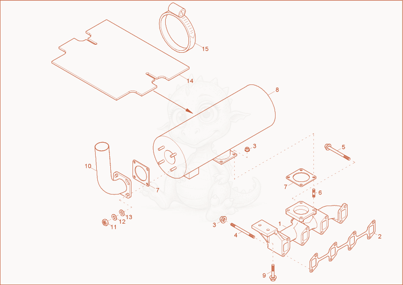 Exploded parts diagram of the exhaust of a Wacker Neuson 6003, with numbered balloons