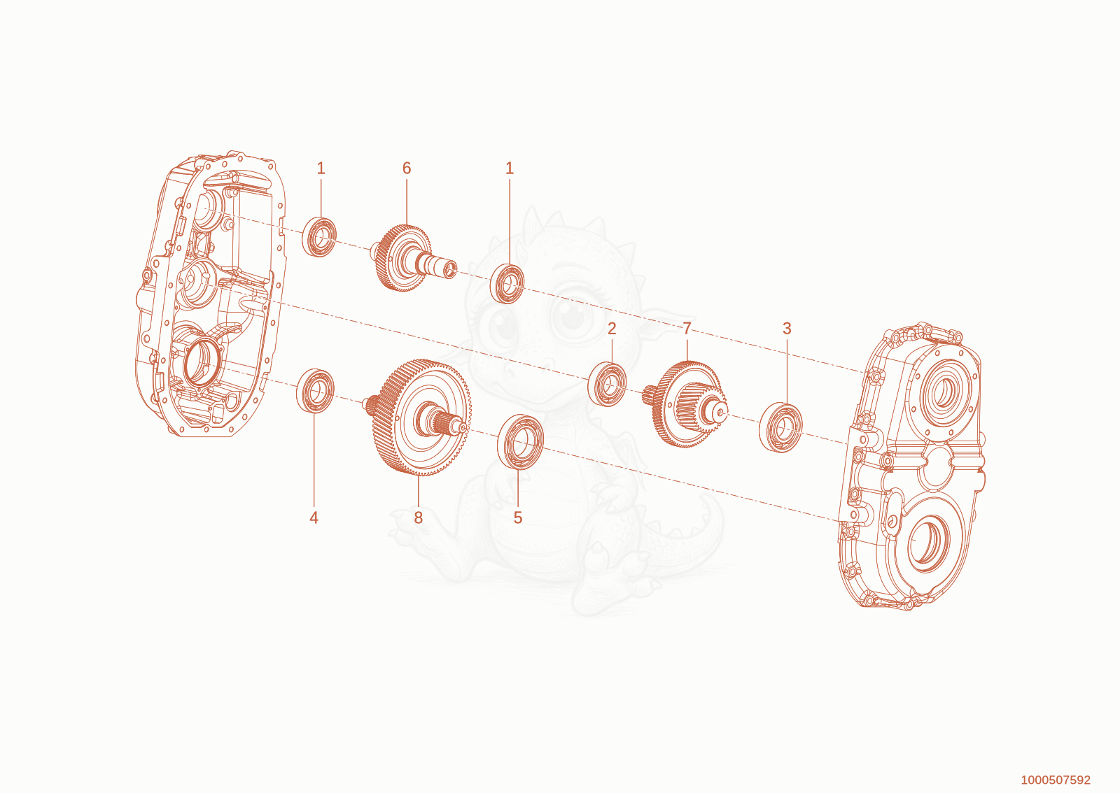 Exploded parts diagram of the Gear drive wheel of a Wacker Neuson TH412E(T02-01), with numbered balloons