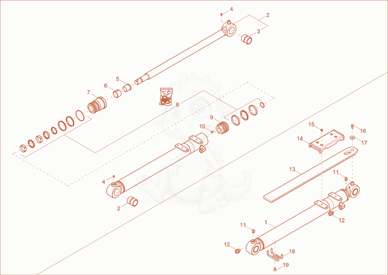 Exploded parts diagram of the DIPPER ARM CYLINDER of a Wacker Neuson EZ50, with numbered balloons