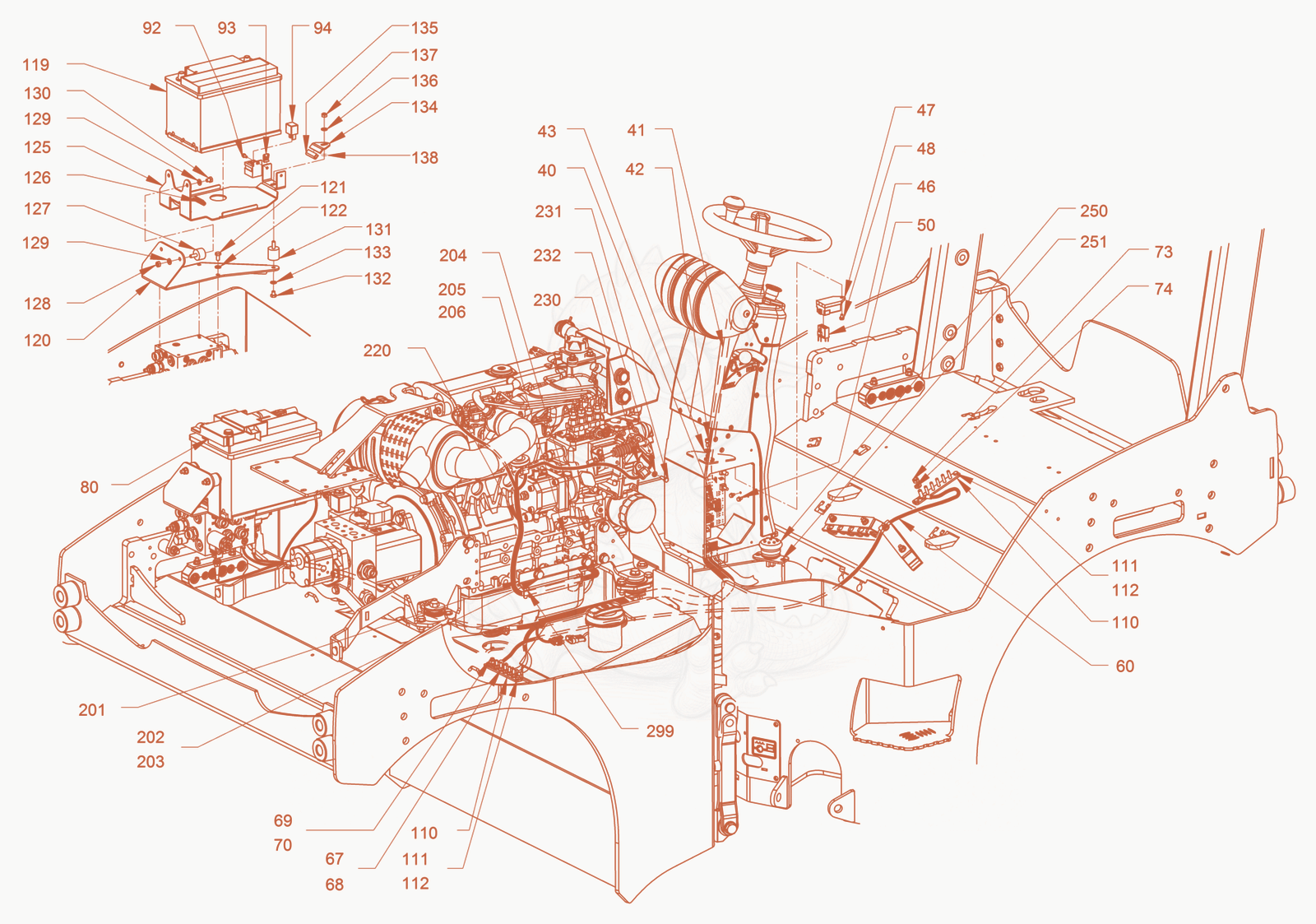 Exploded parts diagram of the electrical system of a Wacker Neuson RD40-130C, with numbered balloons