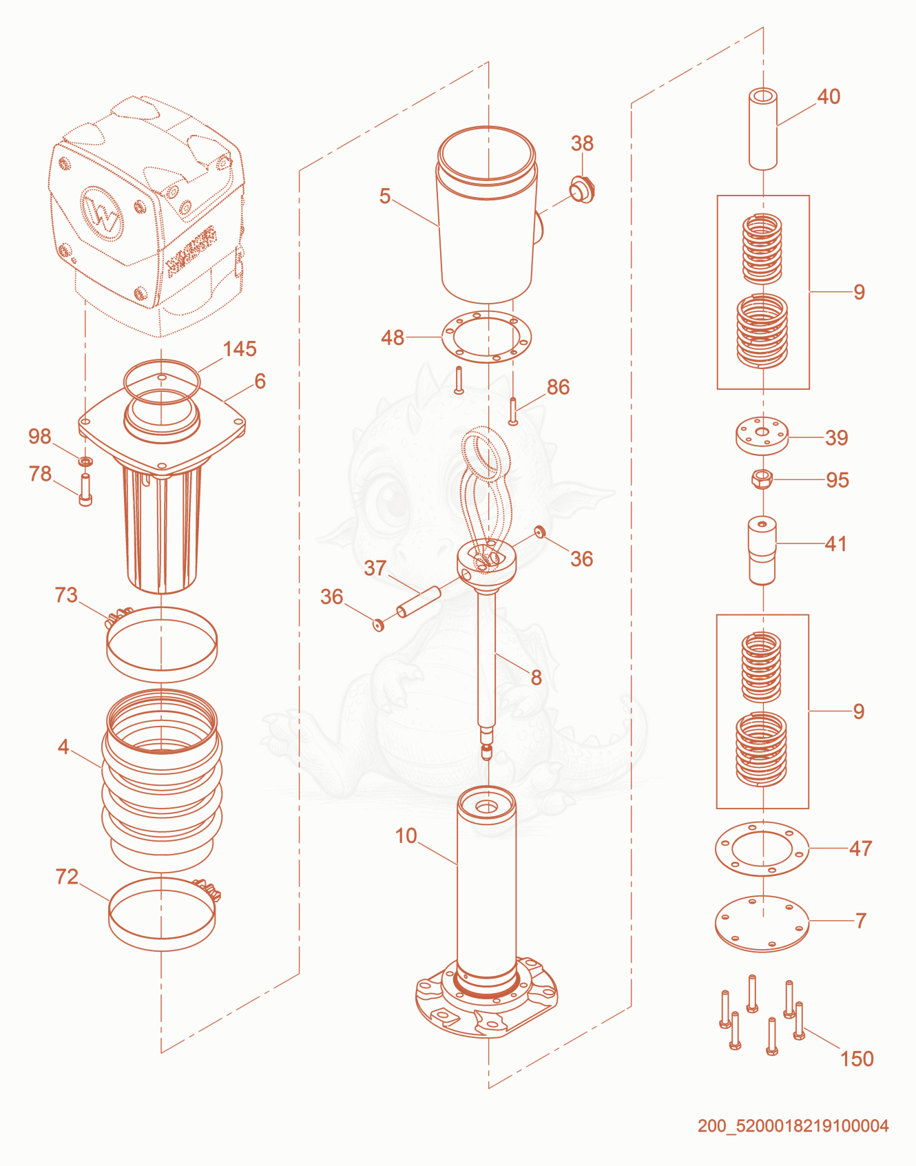 Exploded parts diagram of the Guide Cylinder cpl. of a Wacker Neuson BS50-4AS, with numbered balloons