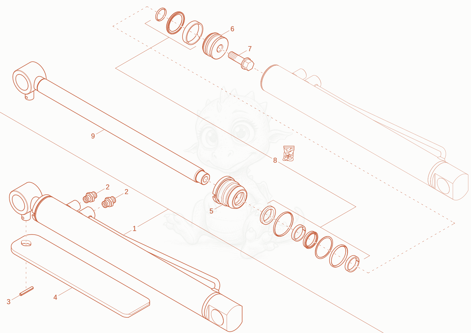 Exploded parts diagram of the TELESCOPIC CYLINDER of a Wacker Neuson ET25-2, with numbered balloons