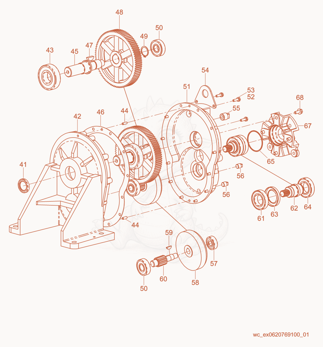 Exploded parts diagram of the Gearbox cpl. of a Wacker Neuson PDI2A(I), with numbered balloons