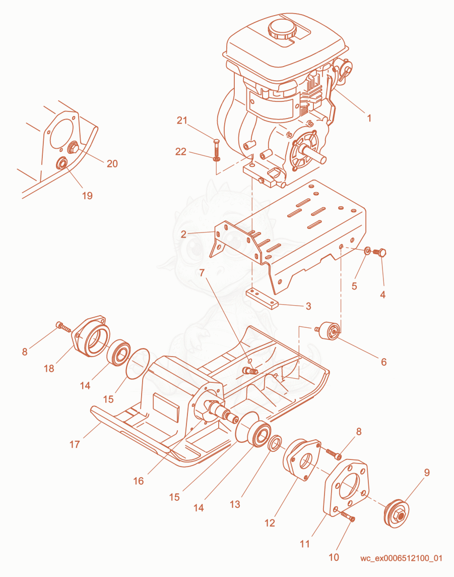 Exploded parts diagram of the Baseplate/Console cpl. of a Wacker Neuson VPR1330, with numbered balloons