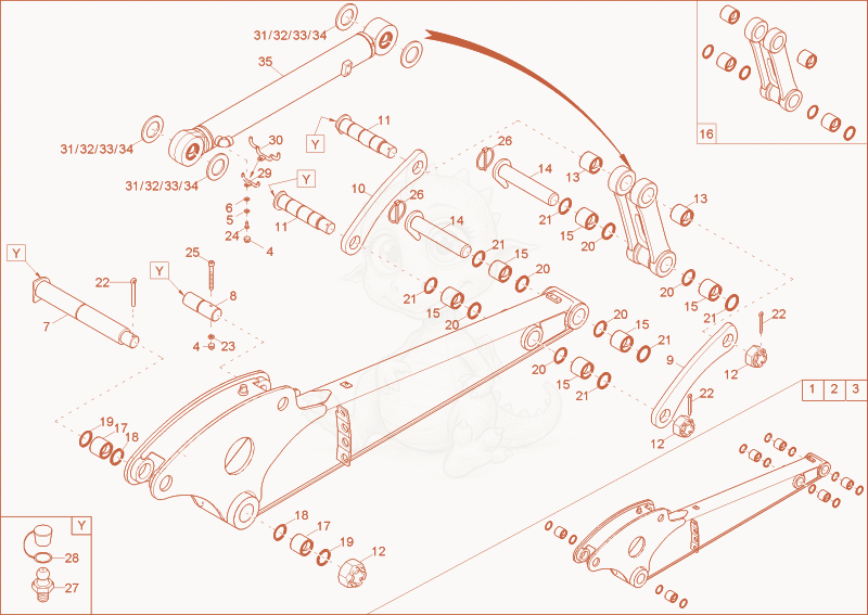 Exploded parts diagram of the dipperstick of a Wacker Neuson 9503, with numbered balloons