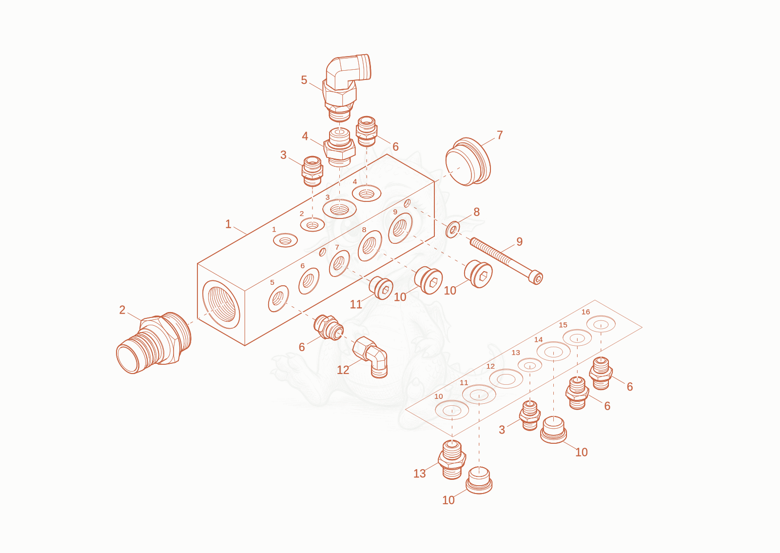 Exploded parts diagram of the collect block of a Wacker Neuson EW100-2, with numbered balloons