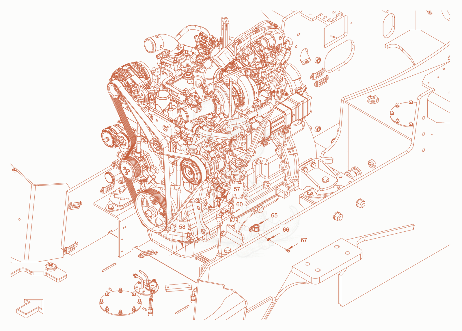 Exploded parts diagram of the fuel system of a Wacker Neuson RC110CAB, with numbered balloons