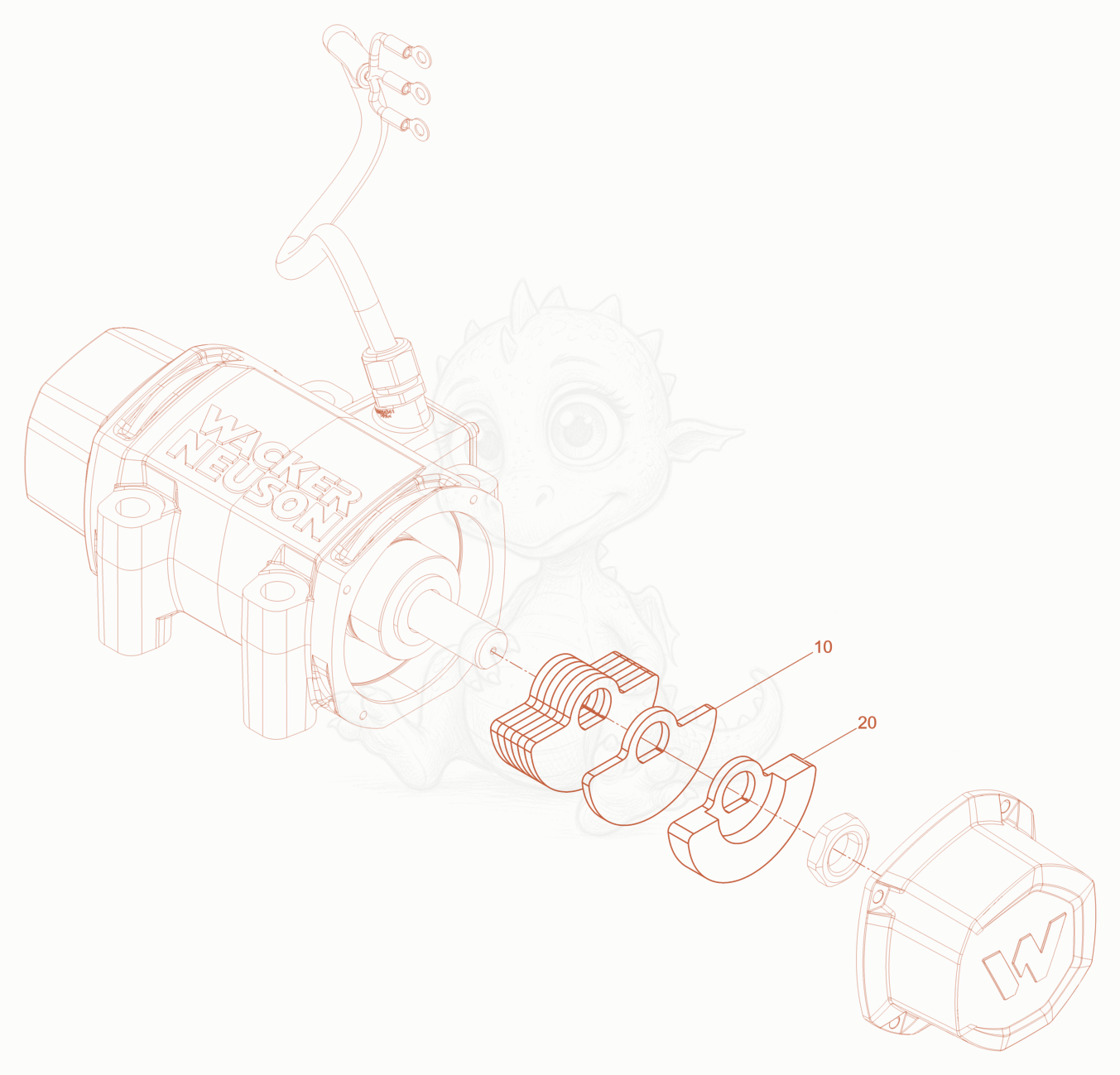 Exploded parts diagram of the Exciter of a Wacker Neuson XPSKMAT, with numbered balloons