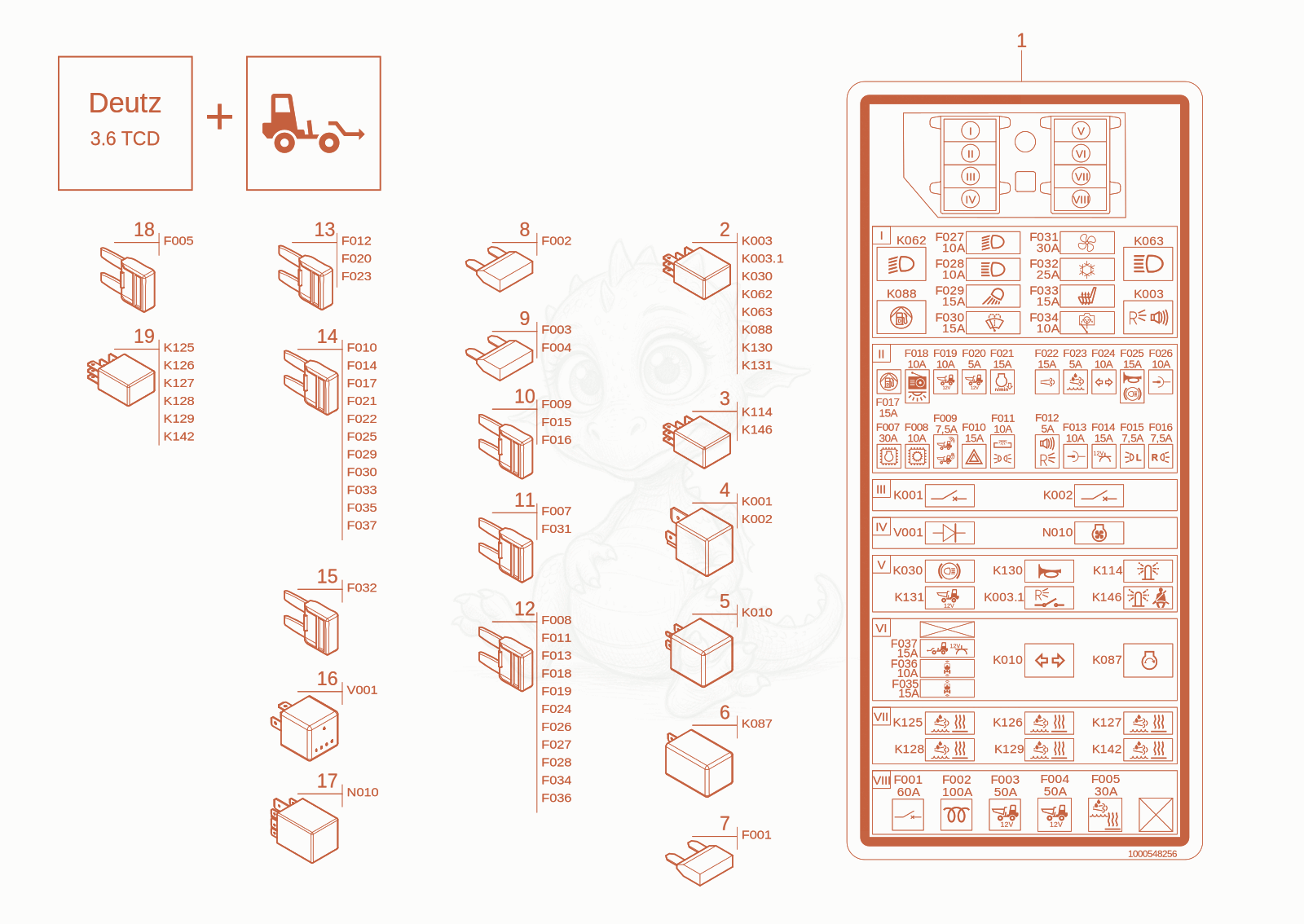 Exploded parts diagram of the relay case 2 option of a Wacker Neuson DV60-2, with numbered balloons