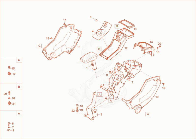 Exploded parts diagram of the controllever carrier of a Wacker Neuson EZ26, with numbered balloons