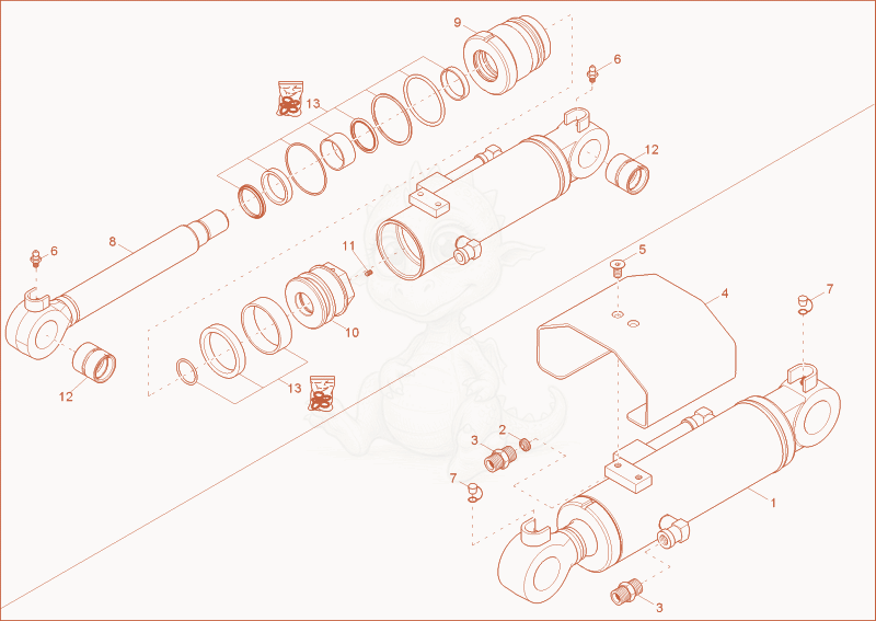 Exploded parts diagram of the blade cylinder of a Wacker Neuson 28Z3, with numbered balloons