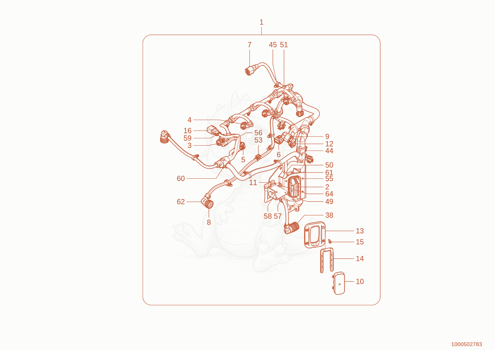 Exploded parts diagram of the wiring harness of a Wacker Neuson DV90-2, with numbered balloons
