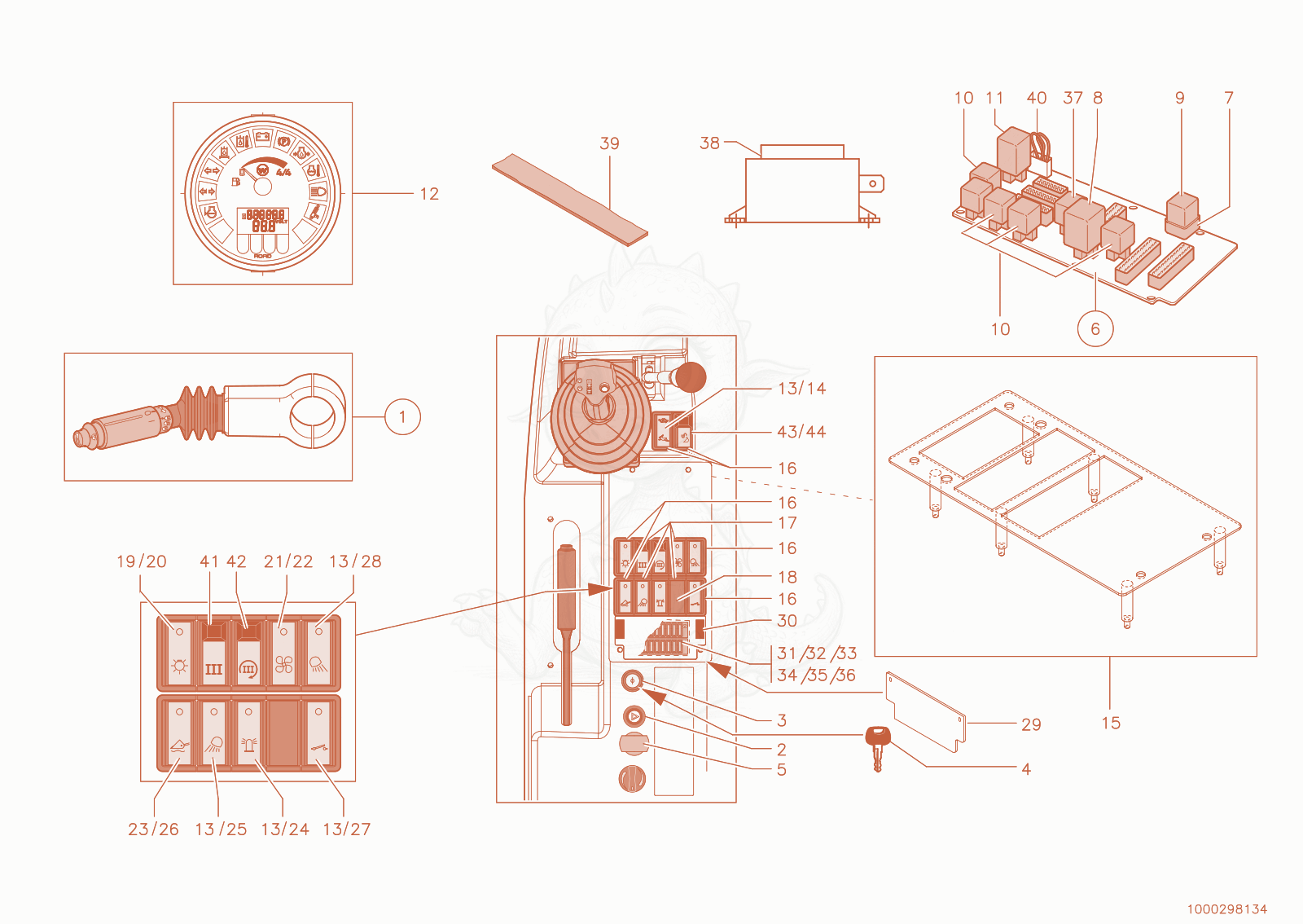 Exploded parts diagram of the Instrument panel of a Wacker Neuson 1150, with numbered balloons