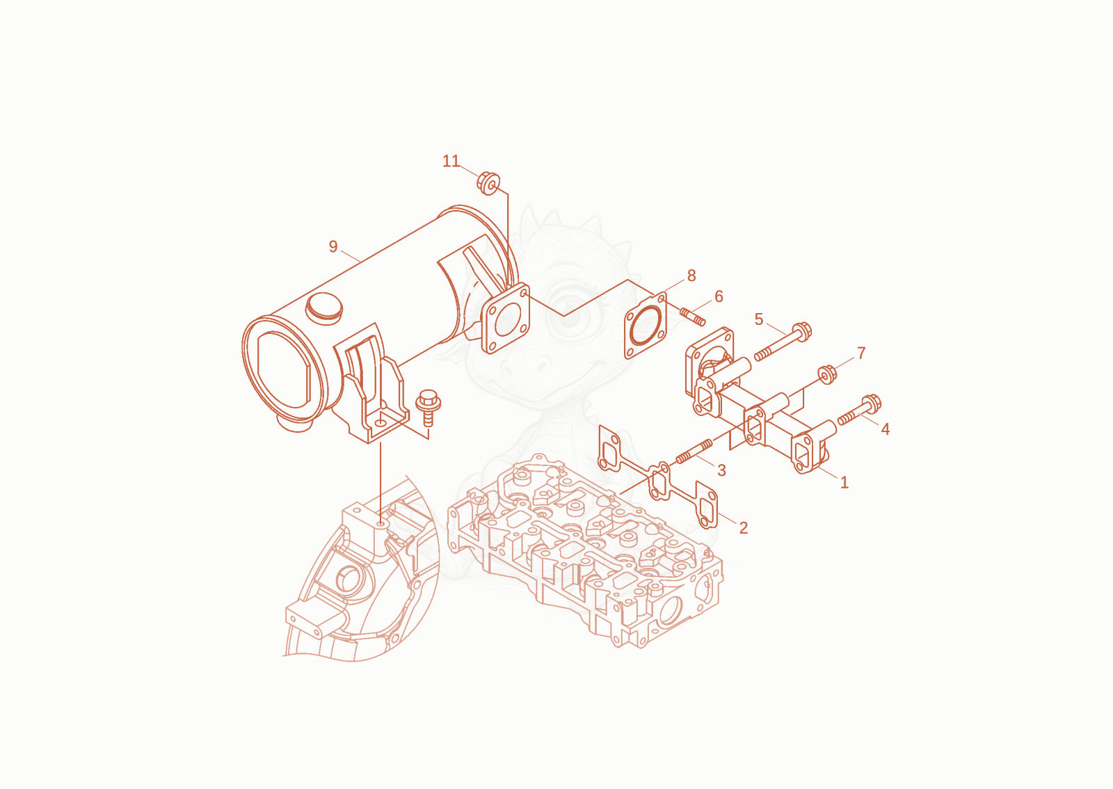 Exploded parts diagram of the EXHAUST MANIFOLD of a Wacker Neuson EZ17-2, with numbered balloons