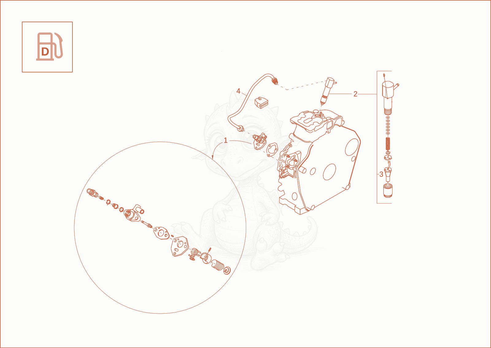 Exploded parts diagram of the fuel injection equipment of a Wacker Neuson DT08, with numbered balloons